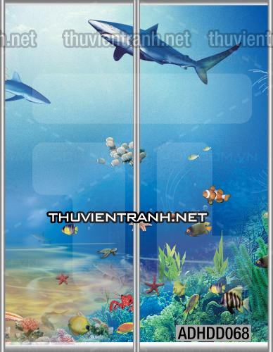 Tranh 3D cảnh dưới đáy Đại Dương xanh, tranh dán tường trang trí sinh vật Biển - Tranh tường chất lượng cao