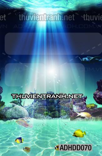 Tranh 3D cảnh dưới đáy Đại Dương xanh, tranh dán tường trang trí sinh vật Biển - Tranh tường chất lượng cao