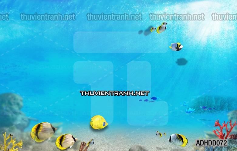 Tranh 3D cảnh dưới đáy Đại Dương xanh, tranh dán tường trang trí sinh vật Biển - Tranh tường chất lượng cao