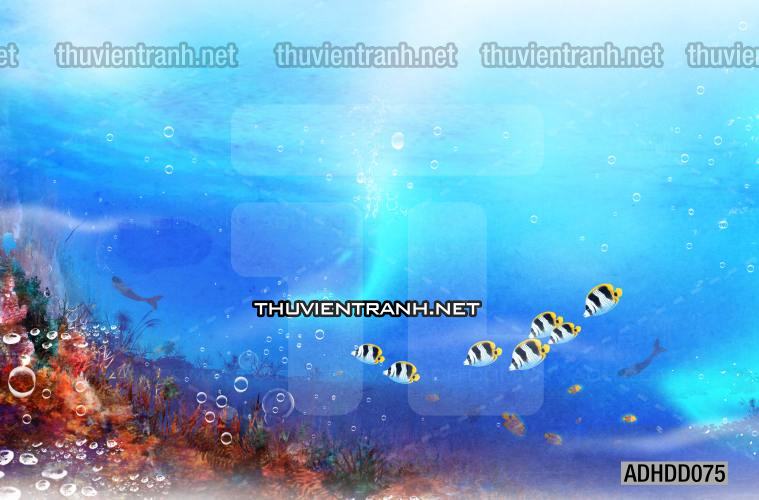 Tranh 3D cảnh dưới đáy Đại Dương xanh, tranh dán tường trang trí sinh vật Biển - Tranh tường chất lượng cao