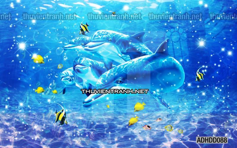 Tranh 3D cảnh dưới đáy Đại Dương xanh, tranh dán tường trang trí sinh vật Biển - Tranh tường chất lượng cao