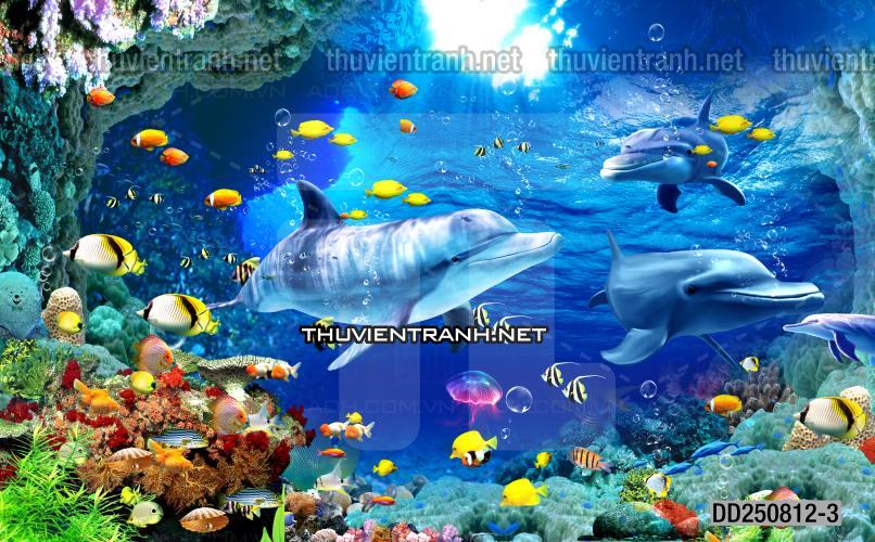 Tranh 3D cảnh dưới đáy Đại Dương xanh, tranh dán tường trang trí sinh vật Biển - Tranh tường liên quan