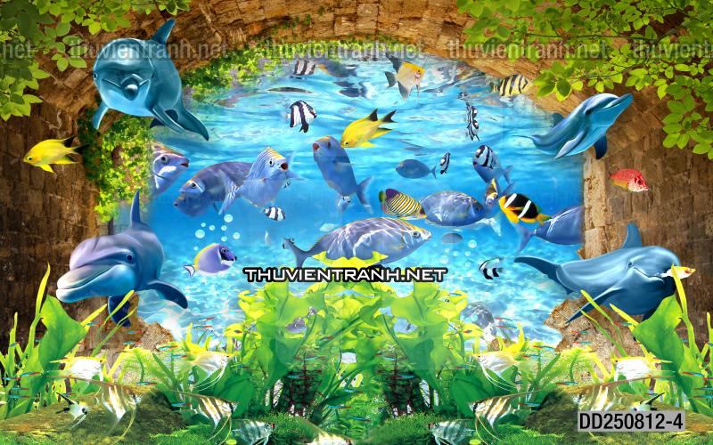 Tranh 3D cảnh dưới đáy Đại Dương xanh, tranh dán tường trang trí sinh vật Biển - Tranh tường liên quan