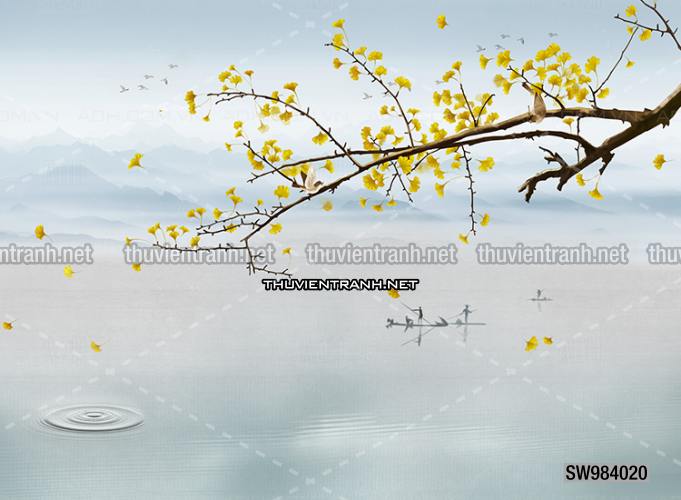 Hoa Đào, Hoa Mộc Lan, phong cách trang trí Chinoiserier, Tranh vẽ hoa Trung Quốc - Tranh tường chất lượng cao