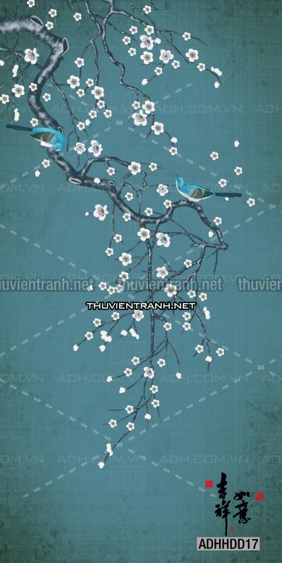 Hoa khổ đứng, hoa đào, hoa mộc lan trang trí (Phong cách Chinoiserier) - Kết quả tìm kiếm tranh tường