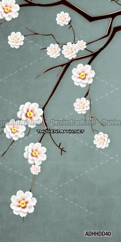 Tên: Hoa khổ đứng, hoa đào, hoa mộc lan trang trí (Phong cách Chinoiserier) - Kết quả tìm kiếm tranh tường