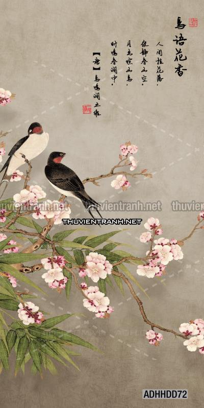  Hoa khổ đứng, hoa đào, hoa mộc lan trang trí (Phong cách Chinoiserier) - Kết quả tìm kiếm tranh tường