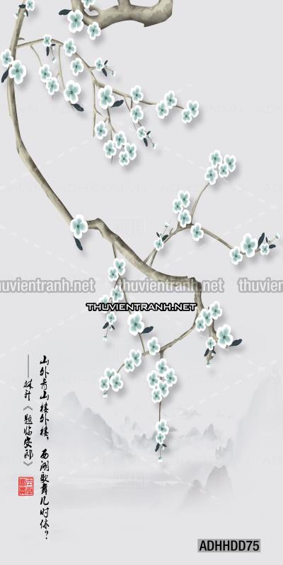  Hoa khổ đứng, hoa đào, hoa mộc lan trang trí (Phong cách Chinoiserier) - Kết quả tìm kiếm tranh tường