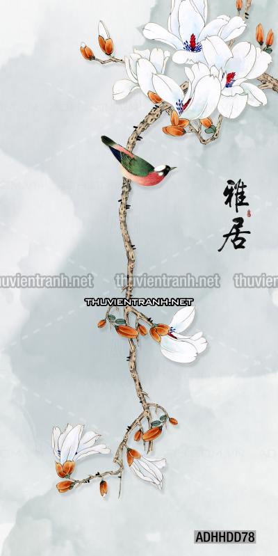  Hoa khổ đứng, hoa đào, hoa mộc lan trang trí (Phong cách Chinoiserier) - Kết quả tìm kiếm tranh tường