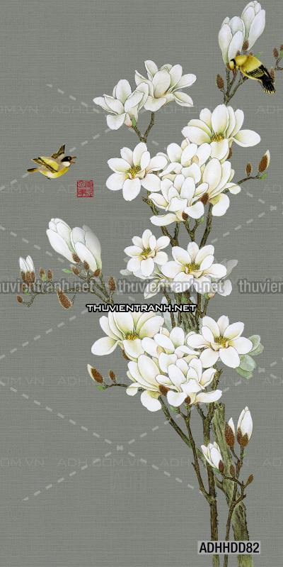  Hoa khổ đứng, hoa đào, hoa mộc lan trang trí (Phong cách Chinoiserier) - Kết quả tìm kiếm tranh tường