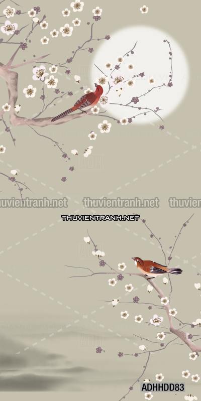  Hoa khổ đứng, hoa đào, hoa mộc lan trang trí (Phong cách Chinoiserier) - Kết quả tìm kiếm tranh tường