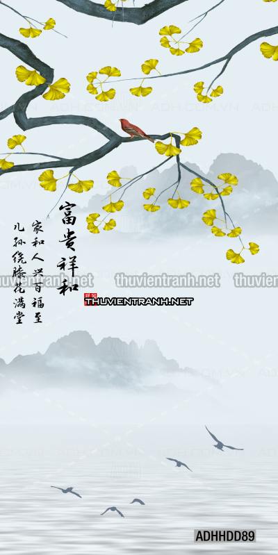  Hoa khổ đứng, hoa đào, hoa mộc lan trang trí (Phong cách Chinoiserier) - Kết quả tìm kiếm tranh tường