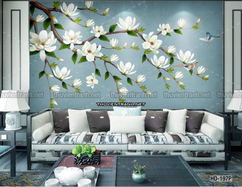 Hoa Đào, Hoa Mộc Lan, phong cách trang trí Chinoiserier, Tranh vẽ hoa Trung Quốc - Tranh tường chất lượng cao