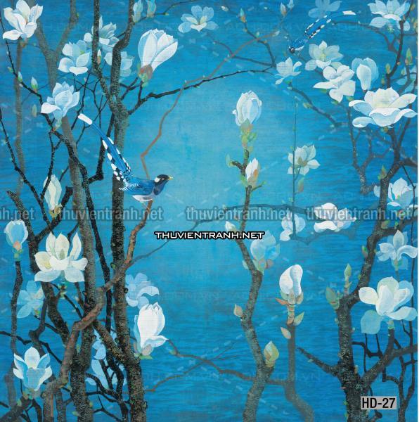 Hoa Đào, Hoa Mộc Lan, phong cách trang trí Chinoiserier, Tranh vẽ hoa Trung Quốc - Tranh tường chất lượng cao