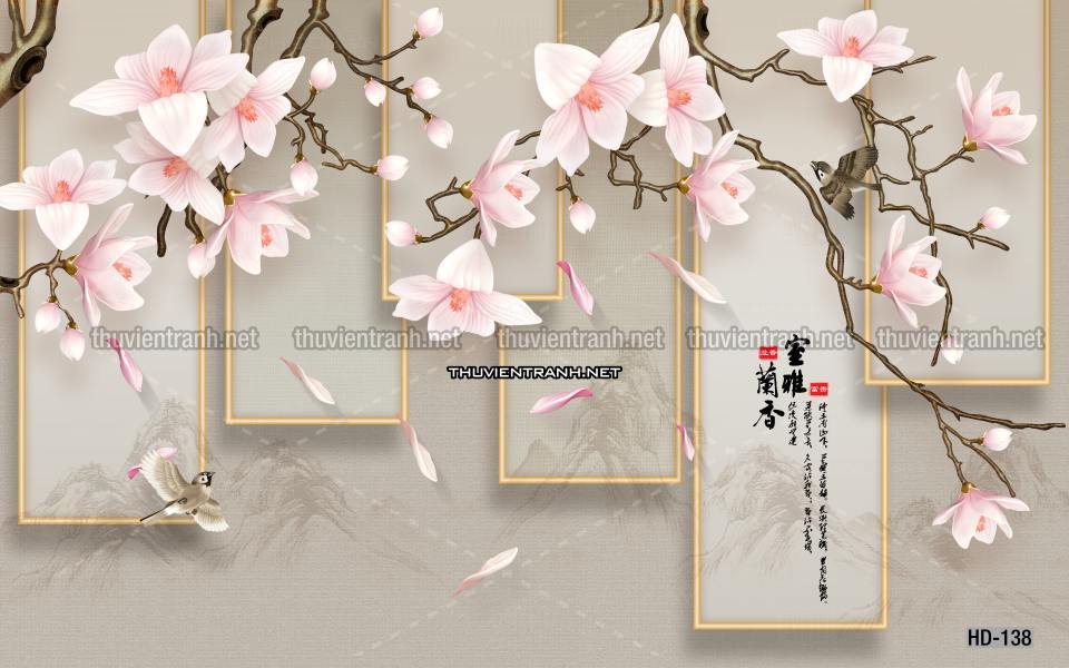 Hoa Đào, Hoa Mộc Lan, phong cách trang trí Chinoiserier, Tranh vẽ hoa Trung Quốc - Kết quả tìm kiếm tranh tường