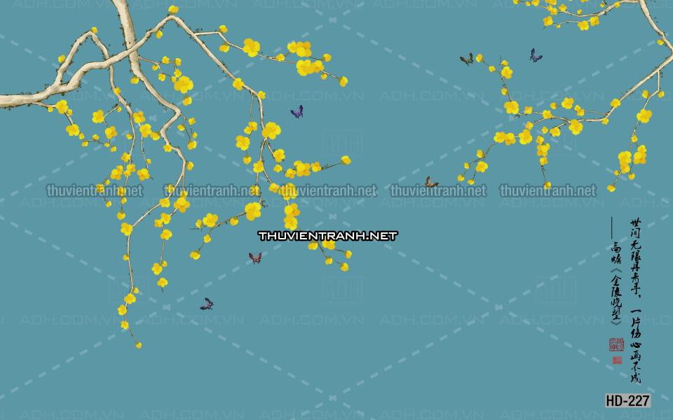 Hoa Đào, Hoa Mộc Lan, phong cách trang trí Chinoiserier, Tranh vẽ hoa Trung Quốc - Tranh tường chất lượng cao