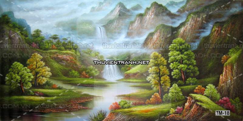 Tranh phong cảnh vẽ tay Trung Quốc, Thủy mặc, Màu nước, Tranh khổ rộng, tranh sơn thủy - Tranh tường chất lượng cao
