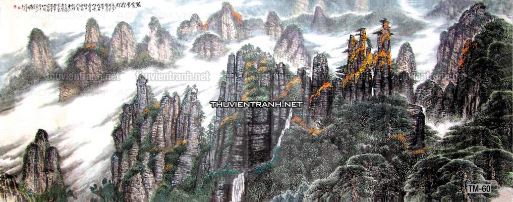 Tranh phong cảnh vẽ tay Trung Quốc, Thủy mặc, Màu nước, Tranh khổ rộng, tranh sơn thủy - Tranh tường chất lượng cao
