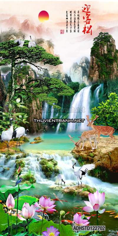 Tranh thủy mặc Trung Hoa, tranh màu nước Trung Quốc khổ đứng - Tranh tường chất lượng cao