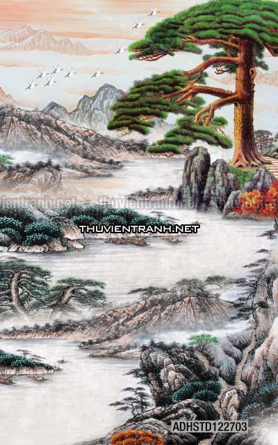 Tranh thủy mặc Trung Hoa, tranh màu nước Trung Quốc khổ đứng - Tranh tường chất lượng cao