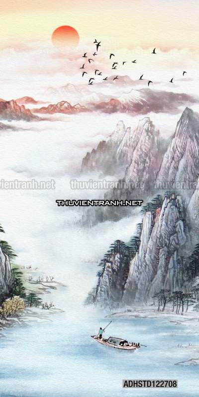 Tranh thủy mặc Trung Hoa, tranh màu nước Trung Quốc khổ đứng - Tranh tường chất lượng cao