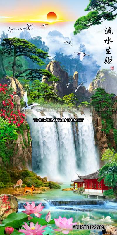 Tranh thủy mặc Trung Hoa, tranh màu nước Trung Quốc khổ đứng - Tranh tường chất lượng cao