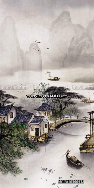 Tranh thủy mặc Trung Hoa, tranh màu nước Trung Quốc khổ đứng - Tranh tường chất lượng cao