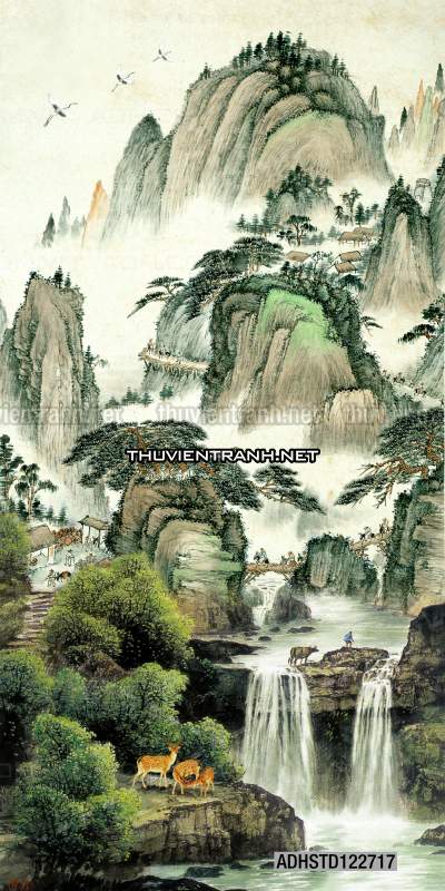 Tranh thủy mặc Trung Hoa, tranh màu nước Trung Quốc khổ đứng - Tranh tường chất lượng cao