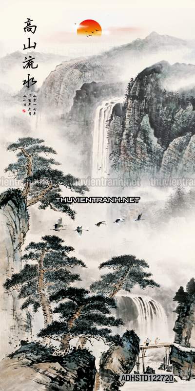Tranh thủy mặc Trung Hoa, tranh màu nước Trung Quốc khổ đứng - Tranh tường chất lượng cao