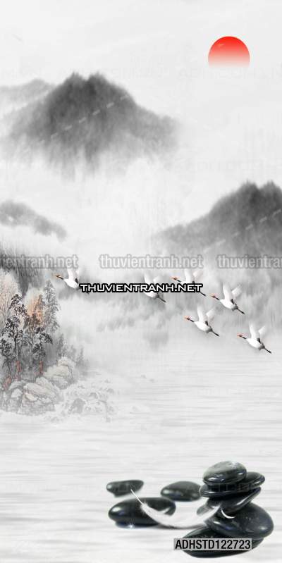 Tranh thủy mặc Trung Hoa, tranh màu nước Trung Quốc khổ đứng - Tranh tường chất lượng cao