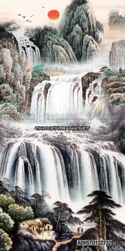 Tranh thủy mặc Trung Hoa, tranh màu nước Trung Quốc khổ đứng - Tranh tường chất lượng cao