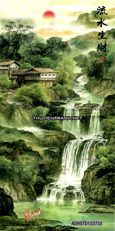 Tranh thủy mặc Trung Hoa, tranh màu nước Trung Quốc khổ đứng - Tranh tường chất lượng cao