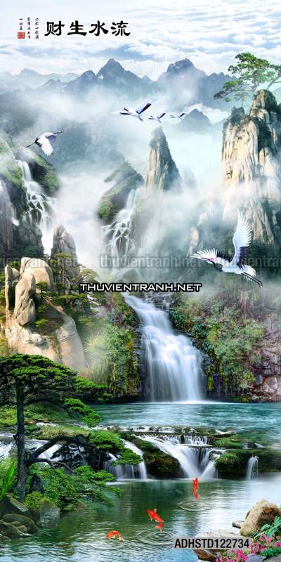 Tranh thủy mặc Trung Hoa, tranh màu nước Trung Quốc khổ đứng - Tranh tường chất lượng cao