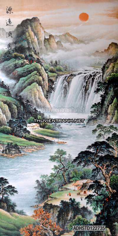 Tranh thủy mặc Trung Hoa, tranh màu nước Trung Quốc khổ đứng - Tranh tường chất lượng cao