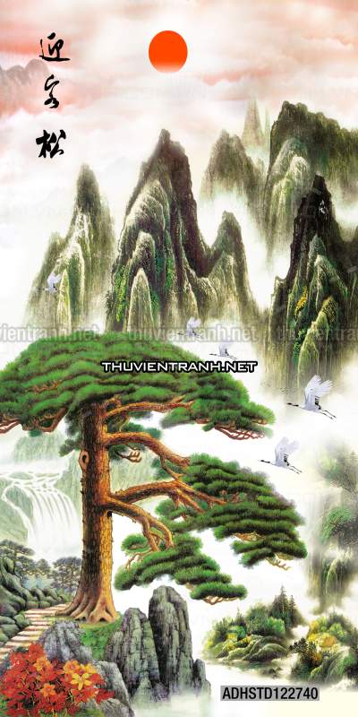 Tranh thủy mặc Trung Hoa, tranh màu nước Trung Quốc khổ đứng - Tranh tường chất lượng cao