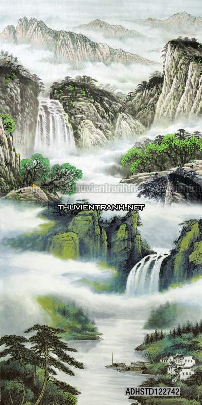 Tranh thủy mặc Trung Hoa, tranh màu nước Trung Quốc khổ đứng - Tranh tường chất lượng cao