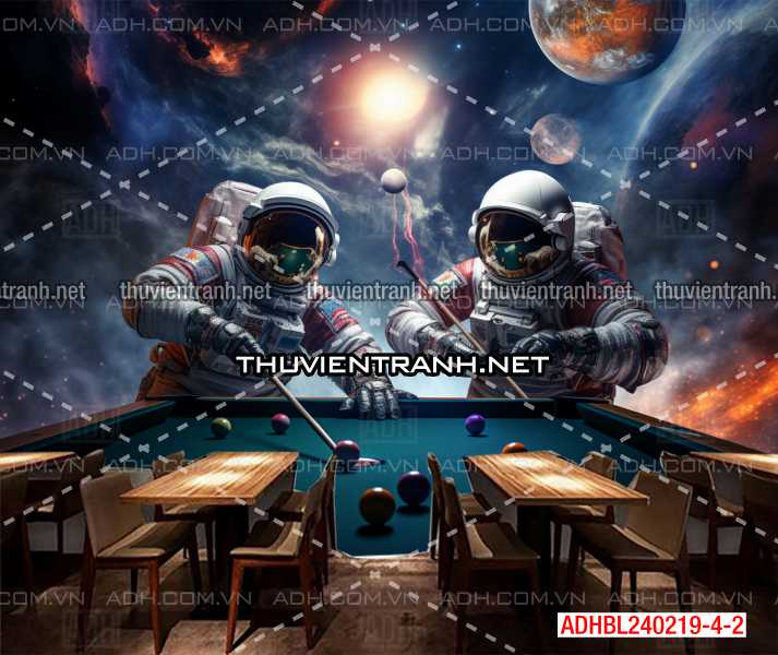 Tranh phi hành gia chơi bi-a trên vũ trụ - Tranh tường chất lượng cao
