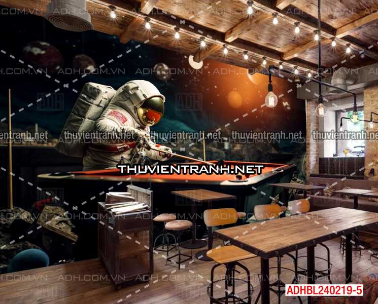 Tranh phi hành gia chơi bi-a trên vũ trụ - Tranh tường chất lượng cao