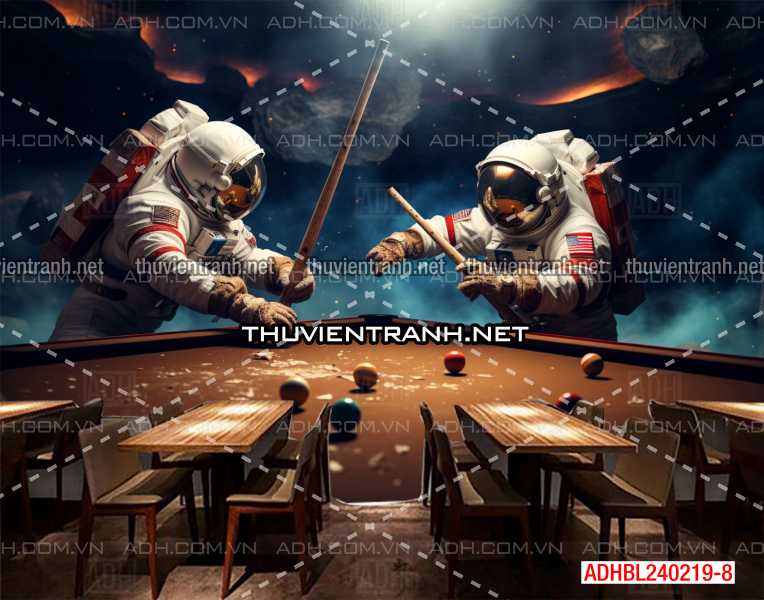 Tranh phi hành gia chơi bi-a trên vũ trụ - Tranh tường chất lượng cao