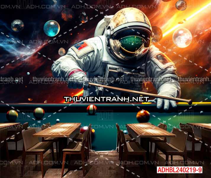 Tranh phi hành gia chơi bi-a trên vũ trụ - Tranh tường chất lượng cao