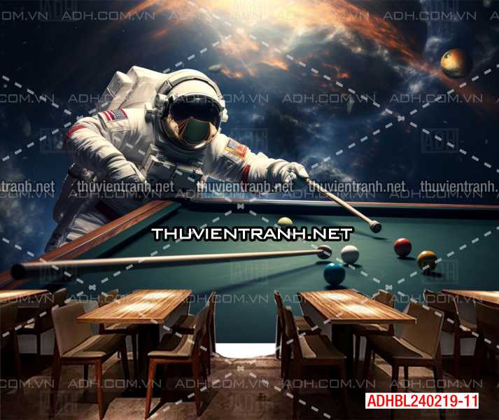 Tranh phi hành gia chơi bi-a trên vũ trụ - Tranh tường chất lượng cao