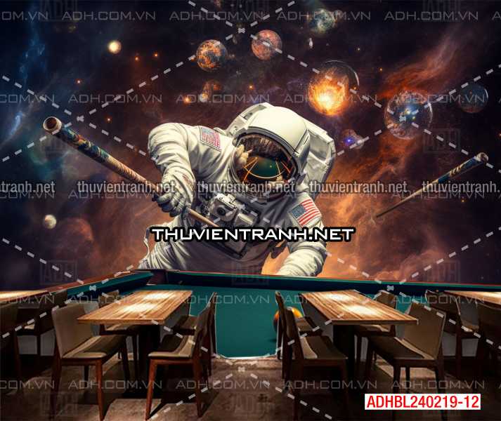 Tranh phi hành gia chơi bi-a trên vũ trụ - Tranh tường chất lượng cao