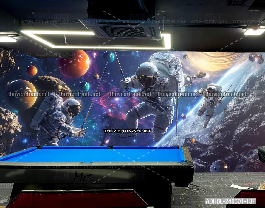 Tranh phi hành gia chơi bi-a trên vũ trụ - Tranh tường chất lượng cao