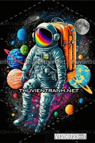 Bi-a Phi Hành gia Vũ Trụ màu sắc neon - Tranh tường chất lượng cao