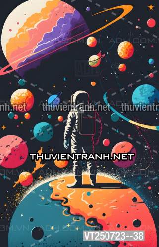 Bi-a Phi Hành gia Vũ Trụ màu sắc neon - Tranh tường chất lượng cao