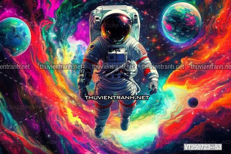  Bi-a Phi Hành gia Vũ Trụ màu sắc neon - Tranh tường chất lượng cao