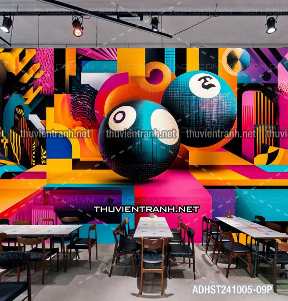  Tranh trang trí CLUB  Bi-a Siêu thực  trừu tượng màu sắc Neon - Tranh tường chất lượng cao