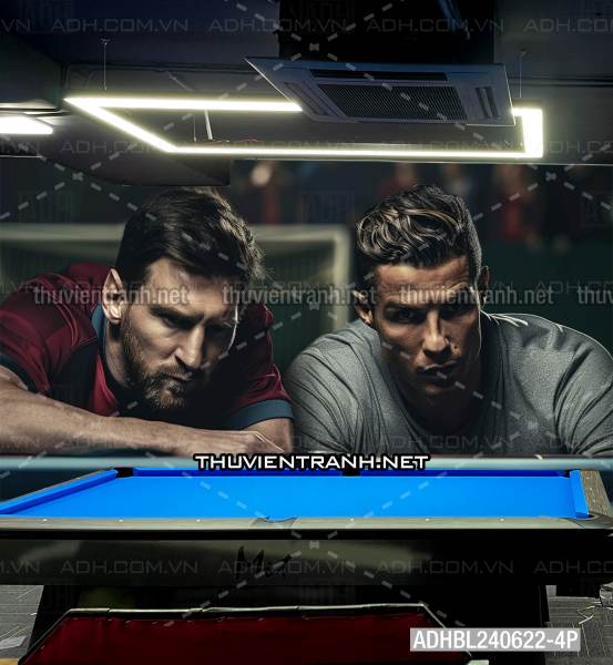  Messi và Ronaldo chơi Bi-a - Tranh tường chất lượng cao