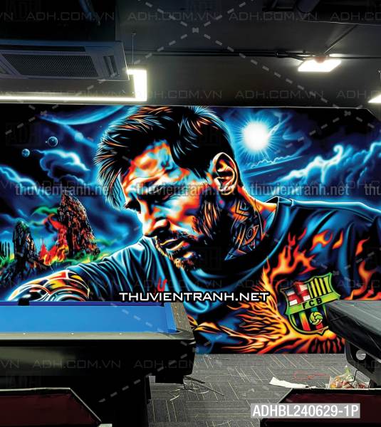  Messi và Ronaldo chơi Bi-a - Tranh tường chất lượng cao