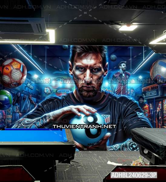  Messi và Ronaldo chơi Bi-a - Tranh tường chất lượng cao